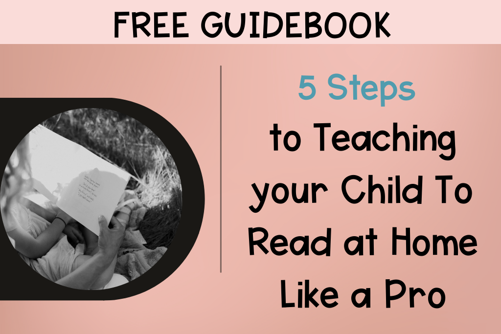 Clickable image to grab your guidebook with 5 steps to teaching reading at home