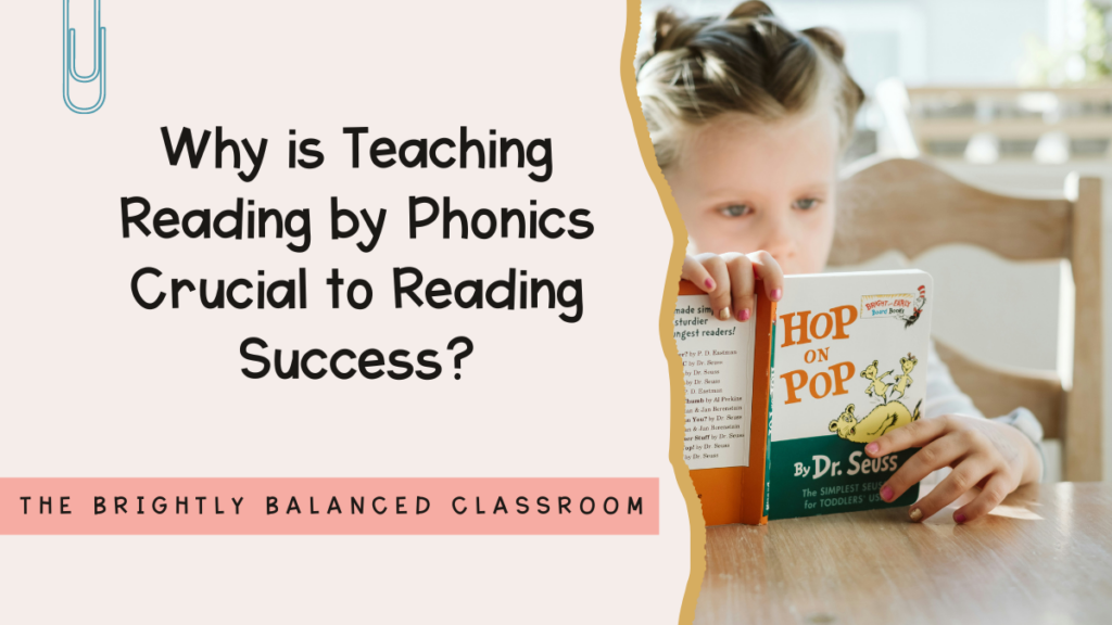 Child reading a book at a table after teaching reading by phonics has been taught. 