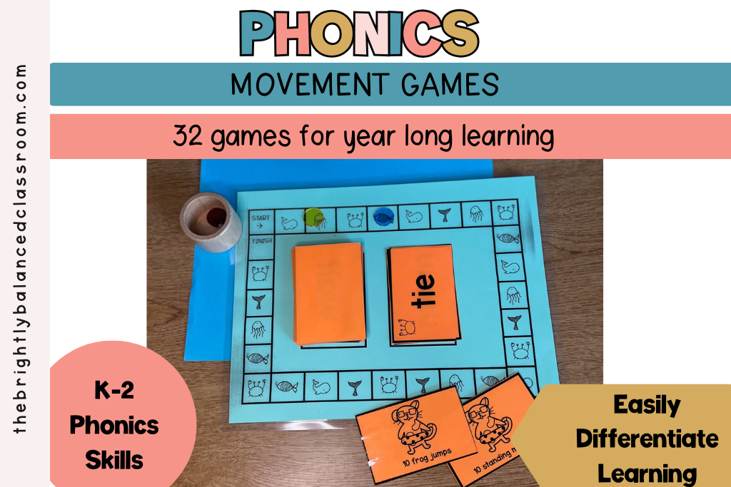 phonics game board with movement for K-2 students